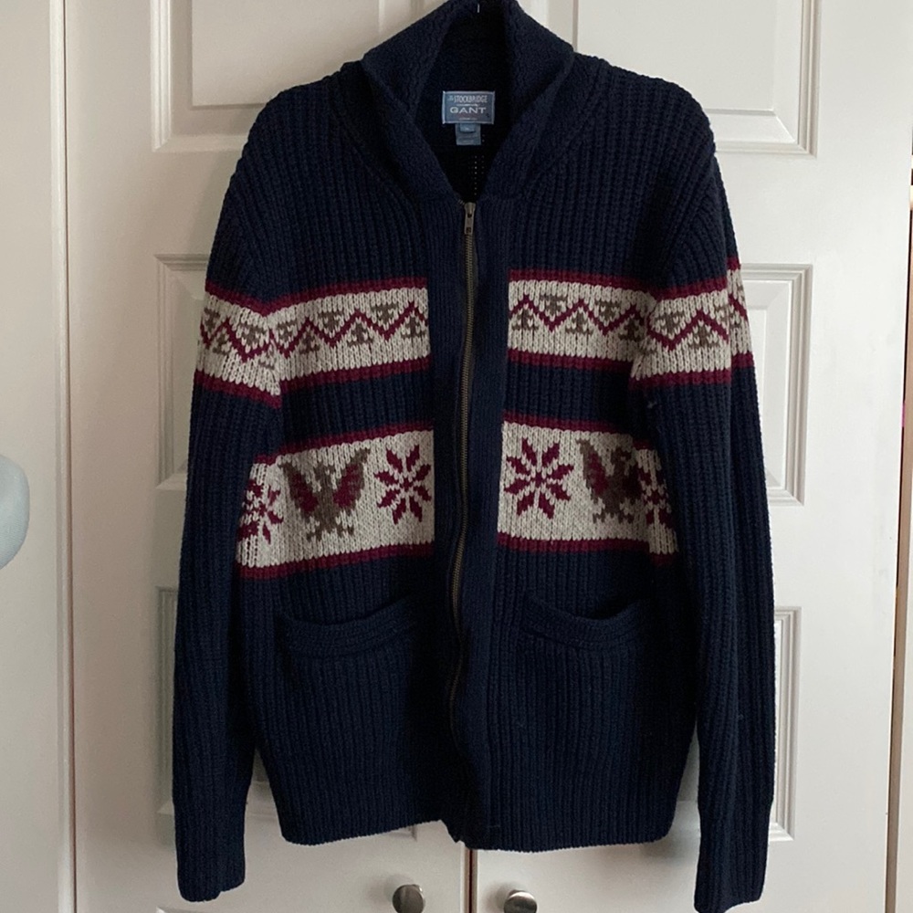 100% Wool Cable Knit Zip Up Sweater Michael Bastian XL